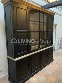 TIMELESS LIVING Vitrinekast 4 deurs teak zwart met LED verlichting van