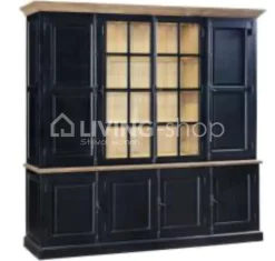 TIMELESS LIVING Vitrinekast 4 deurs teak zwart met LED verlichting van