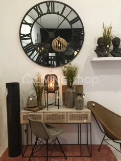 J-LINE Wandklok spiegel zwart metaal horloge