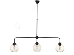 Verlichting online Zwarte hanglamp met 3 glazen lampenkappen