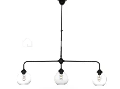 Verlichting online Zwarte hanglamp met 3 glazen lampenkappen